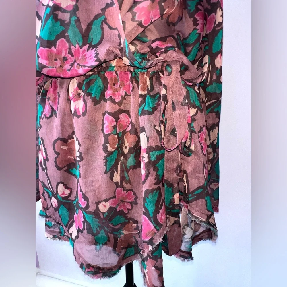 Free People Flume Printed Asymmetrical Floral Sheer Wrap‎  Tunic Medium